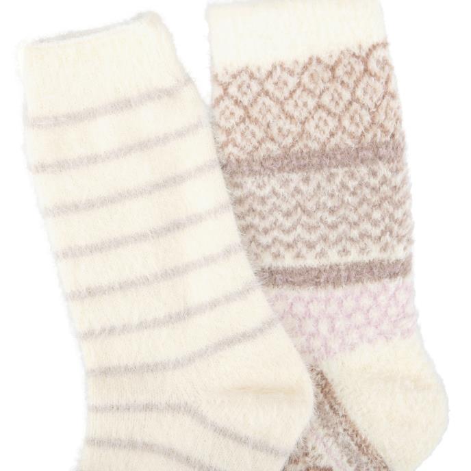totes toasties® Ladies Fluffy Bed Socks (Twin Pack) Lilac / White Extra Image 5